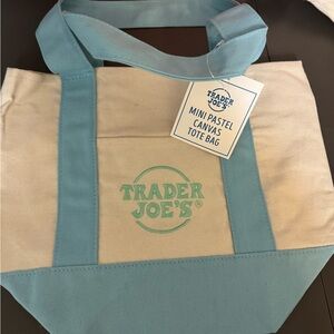 Trader Joe's Mini Pastel Canvas Tote Bag Blue